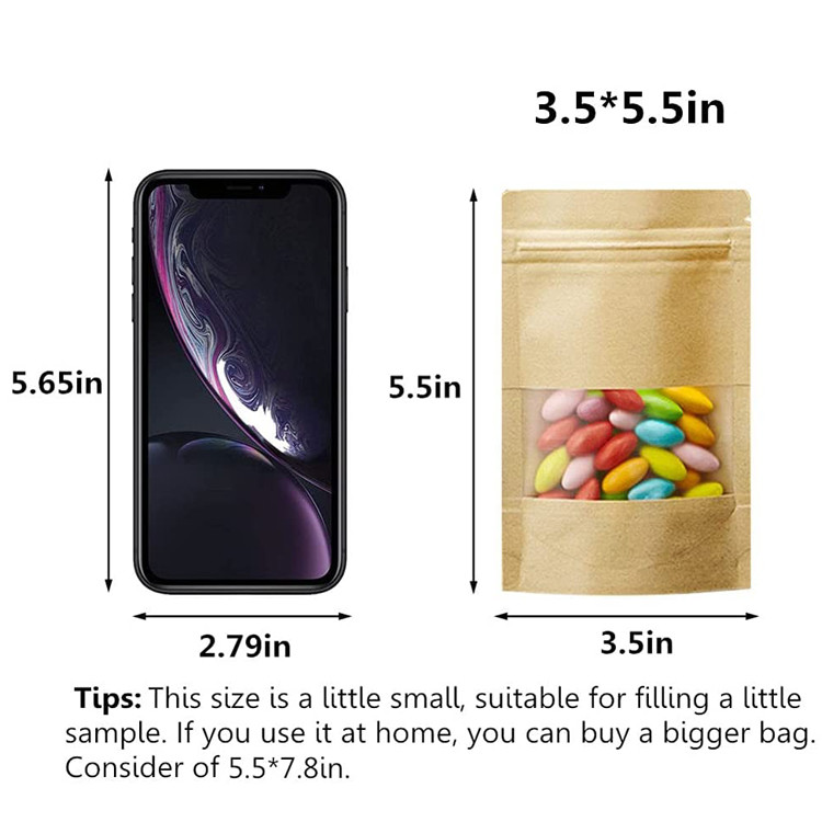 1oz 3.5×5.5inches Kraft Paper k Bag With Window Compostable