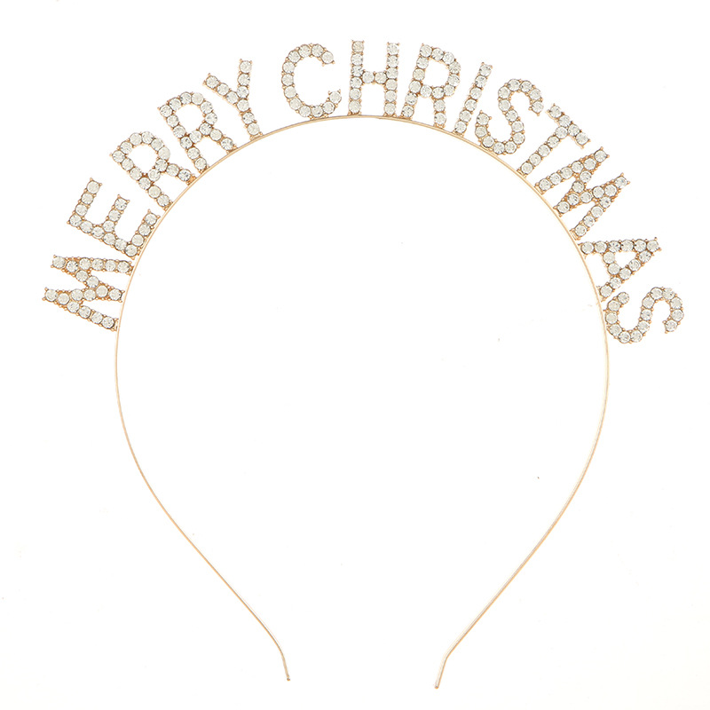 Rhinestone Letter Metal Christmas Headband Gold Red Shiny Diamond Hairband Luxury 16.5x16.5cm