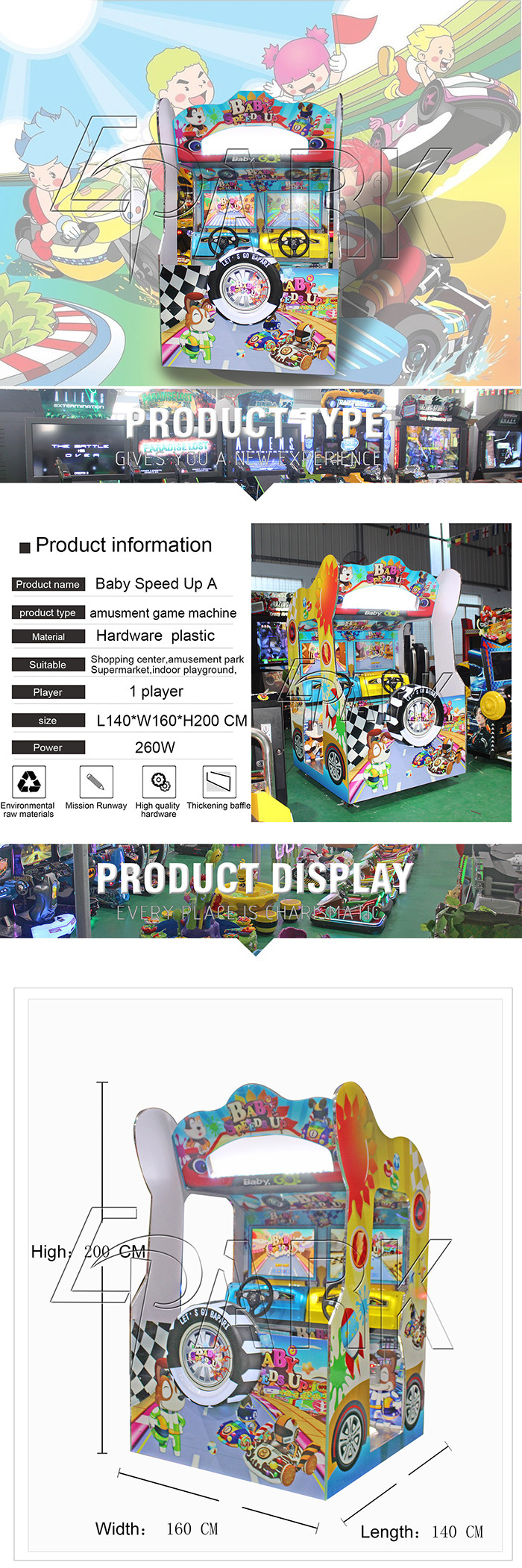 Baby Speed Up Children theatre style Amusement kart Car Racing Game Machine