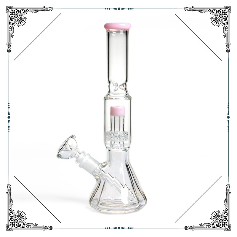 12.5 Inches Perc Glass Water Pipe Diamond Base With Pink Showerhead Perc