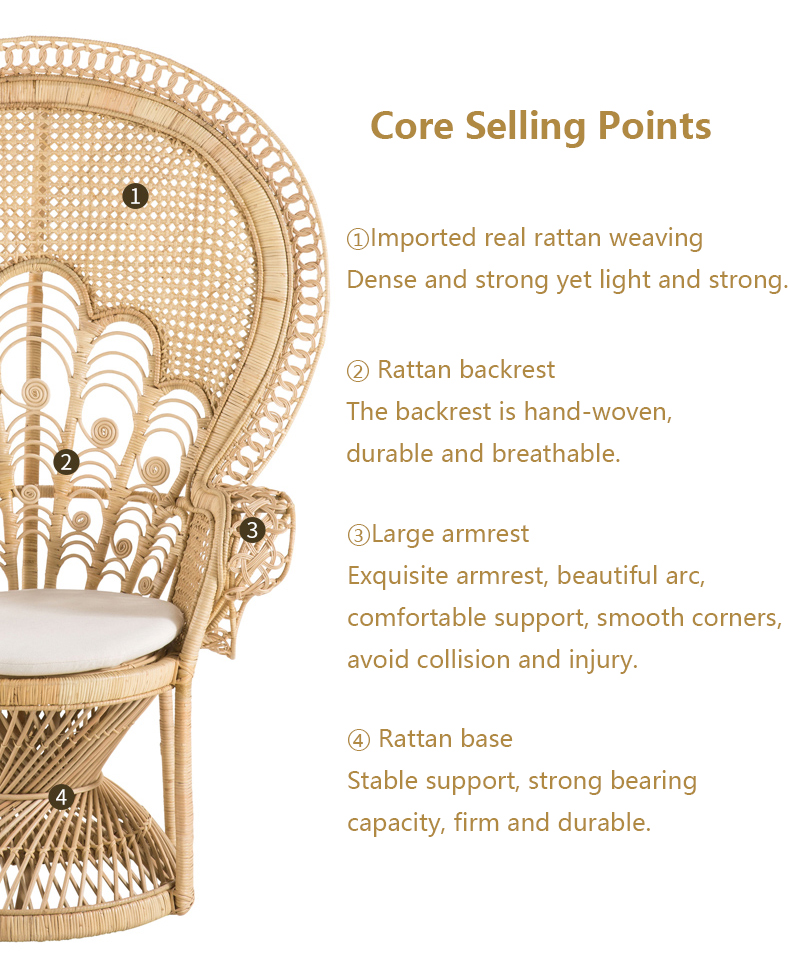 Wooden Rattan Arm Chair Outdoor Wicker Peacock Furniture