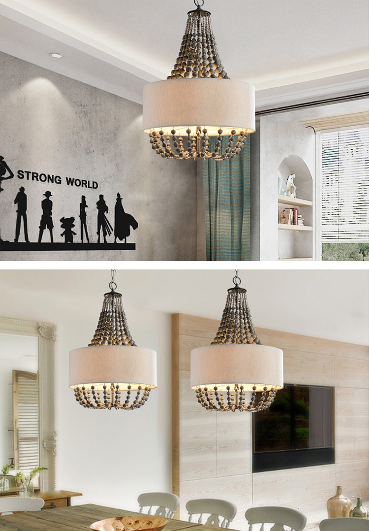 Circular iron chandelier with wood bead Lampshade (WH-CI-42)
