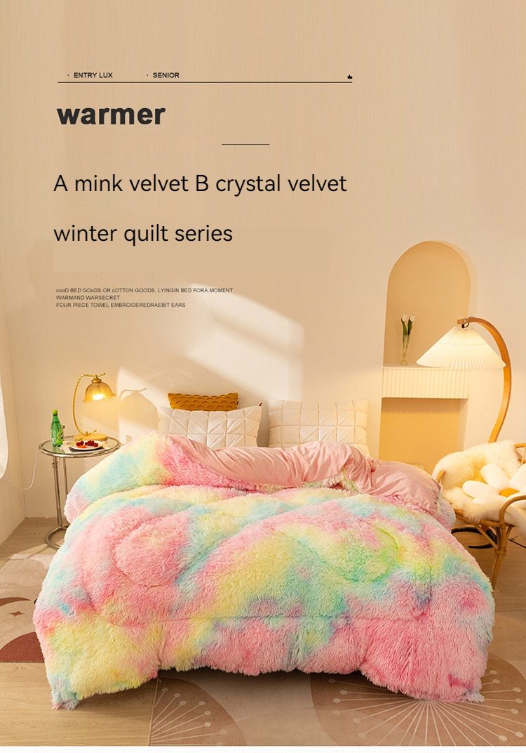 All-Season Thickened Winter Quilt with Long Hair Mink Velvet and 100% Polyester Warmth