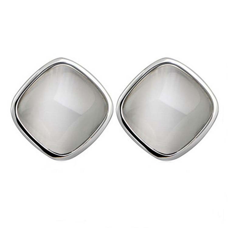 Sterling 925 Silver Square Created White Opal Stud Earrings(E12283WHITE)