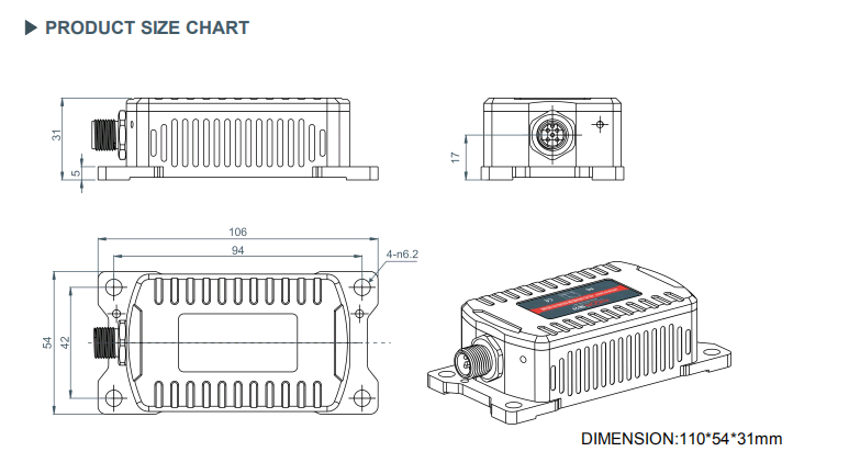 Vertical Mounting Dynamic Inclinometer 10 Axis CAN2.0 MEMS IMU Sensor