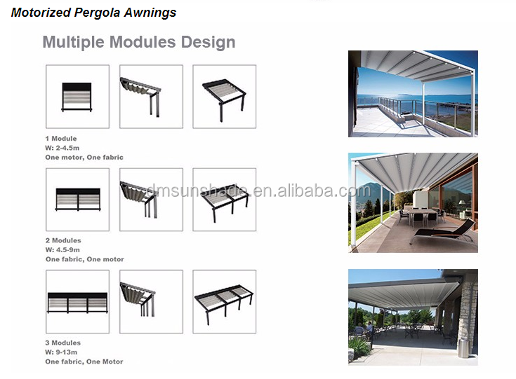 Electric Pergola Roof Canopy Aluminum Electric PVC Waterproof Garden Gazeb