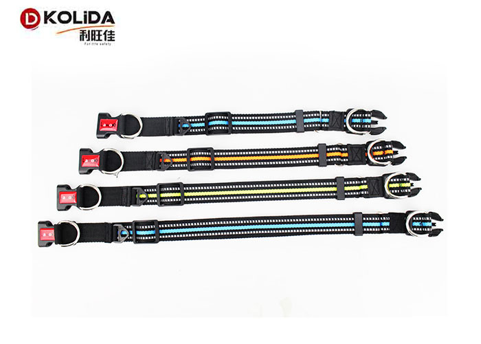 Reflective 3M Line Reflective Dog Collars Strong Double D Ring Nylon Clip