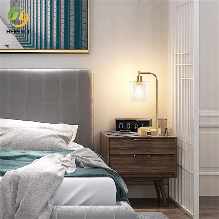 Modern Touch Console 3 Way Dimmable Bedside Table Light With Glass Shade USB