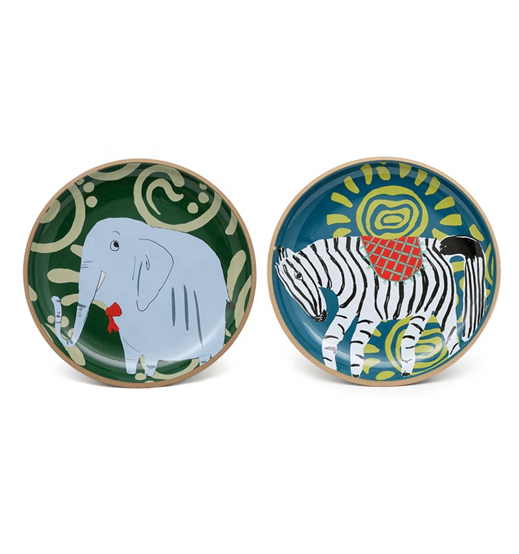 Pottery Stoneware Lovely Design Cute Animal Printed Grey Green Halloween Dinner Plates Ceramic