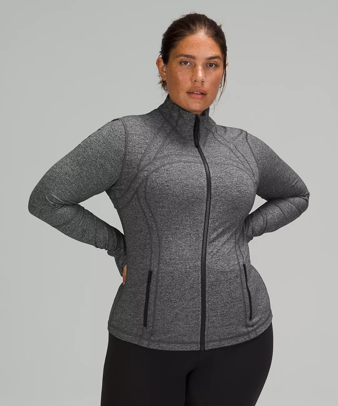 Plus Size Long Sleeve Thumb Hole Side Pocket Running Jacket Women