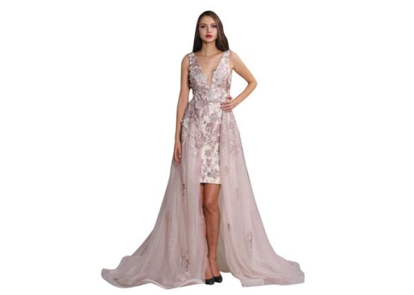 Applique High Low Tulle Train European Style Evening Dresses Formal Dress For