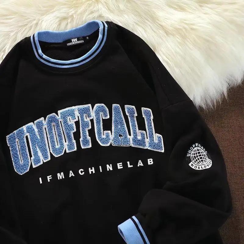 Wholdsales OEM Oversized High Quality Letter Men Hoodie Crewneck Chenille Embroidery Logo Patches Pullover Sweatshirt