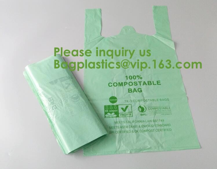 Eco friendly EN13432 Ok home compost certified 100% biodegradable compostable plastic T-shirt vest bag for shopping