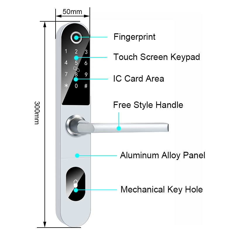 AAA Alkaline Sliding Glass Door Smart Lock Home 50mm App Fingerprint