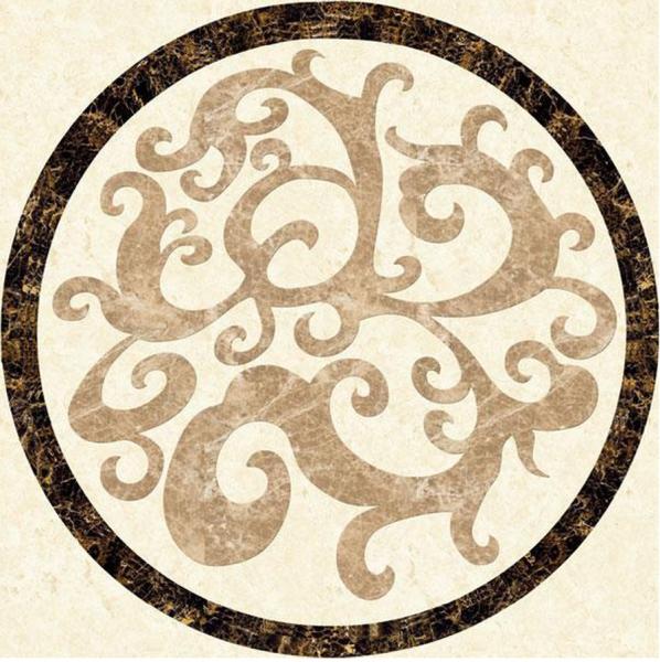 Parquet, natural stone parquet, engineered stone water jet medallion