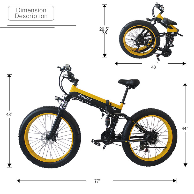 6061Alu Fat Tyre Electric Folding Bike , 13Ah 1000 Watt Folding Electric Bike