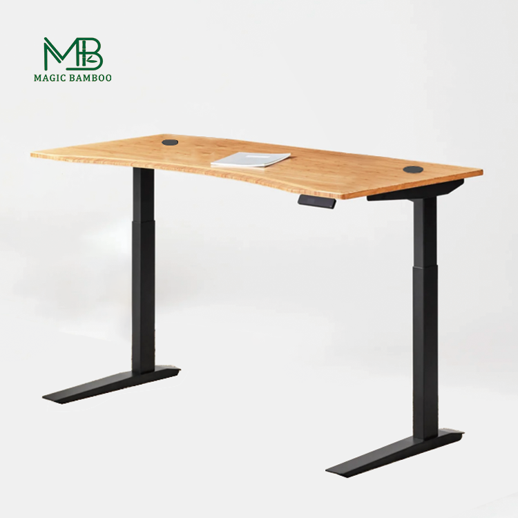 Single Tier Storage Holders Racks Bamboo Electric Adjustable Ergonomic Lift Computer Desk Work Desk