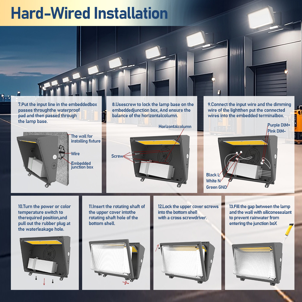 OEM FCC UL 30W-120W LED Wall Pack Light 140lm/W 3CCT Adjustable for Loading Docks Pathway