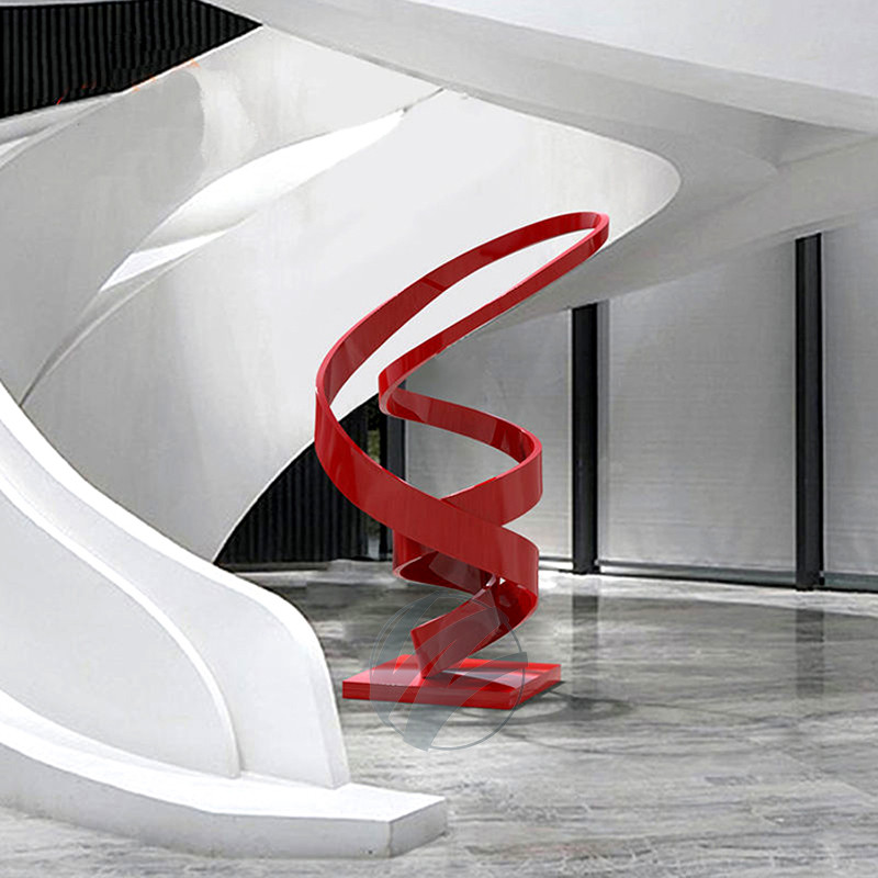 Red Lacquer Abstract Stainless Steel Sculpture - Modern Art Statue for Office, Hotel & Luxury Decor