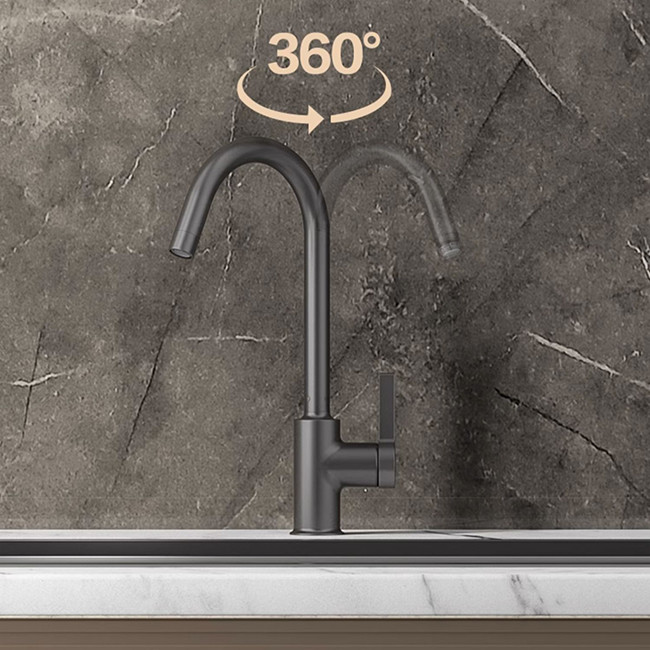 Matte Black Goose Neck Kitchen Faucet Single Hole Stainless Steel Taps