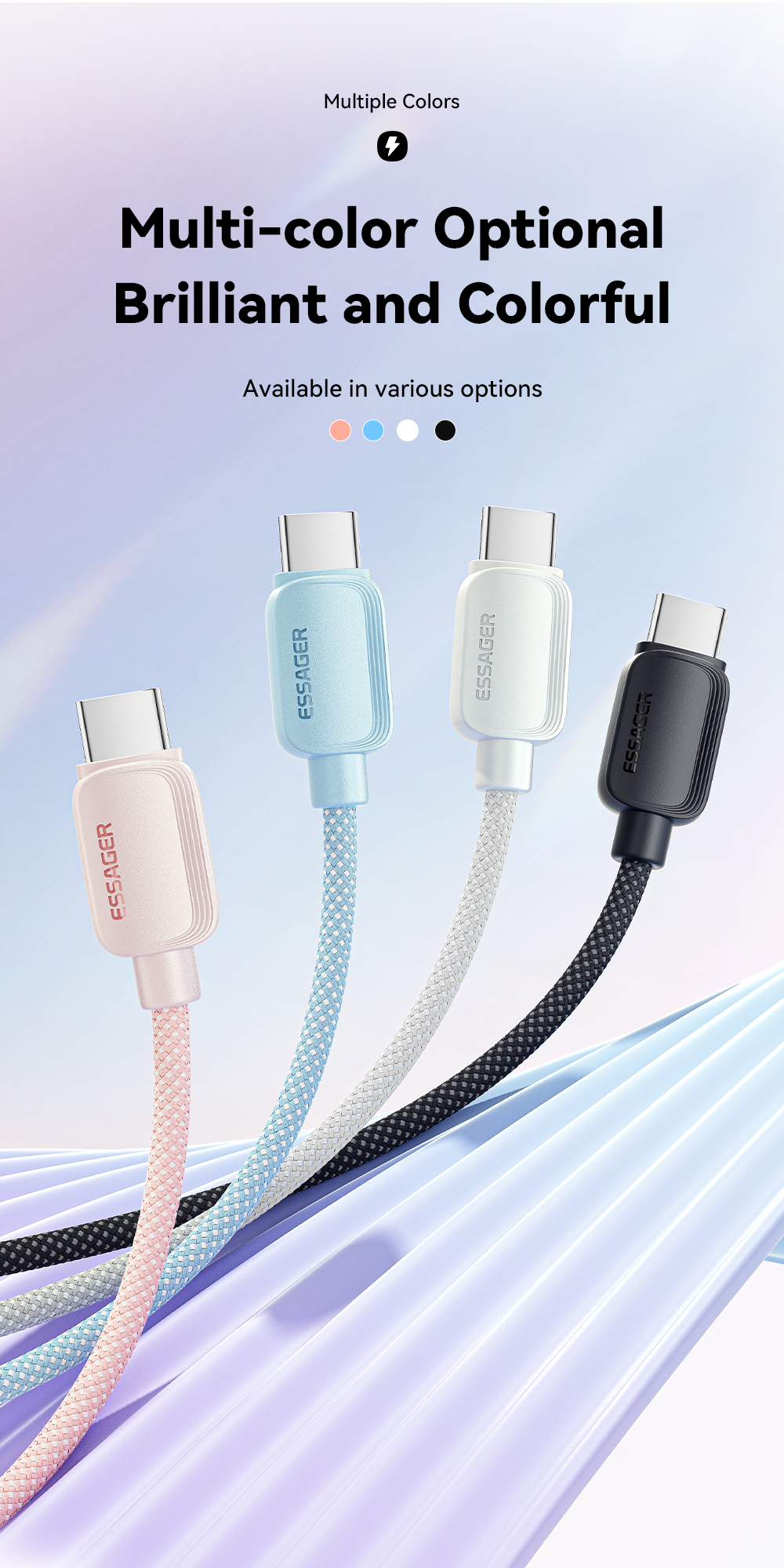 Nylon TPE Material A-C USB A To C Cable 100W ESSAGER ES-X46 Series