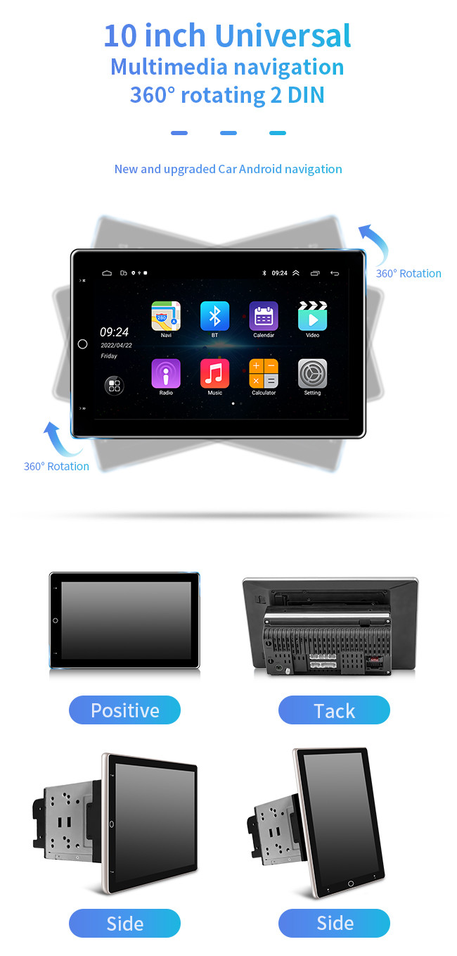 10 Inch Car Android GPS Navigation 360 Degree Rotate Double Din Universal Auto Rotary Screen