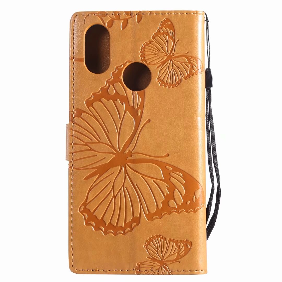 Xiaomi 8 Embossing 3D Butterfly Leather Bracket Stand Wallet Case with wristlet strap