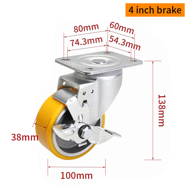 Yellow Industrial Castor Wheels 4 Inch 100mm 300 Kg Caster Wheels