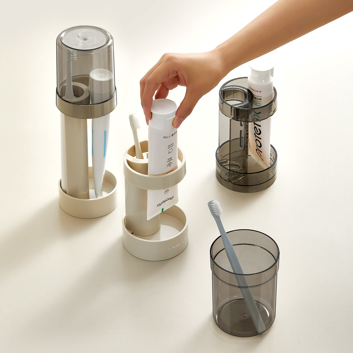 Toothbrush Holder Stand with Cover Cup Height Adjustable Electric Toothbrush Holders for Bathrooms