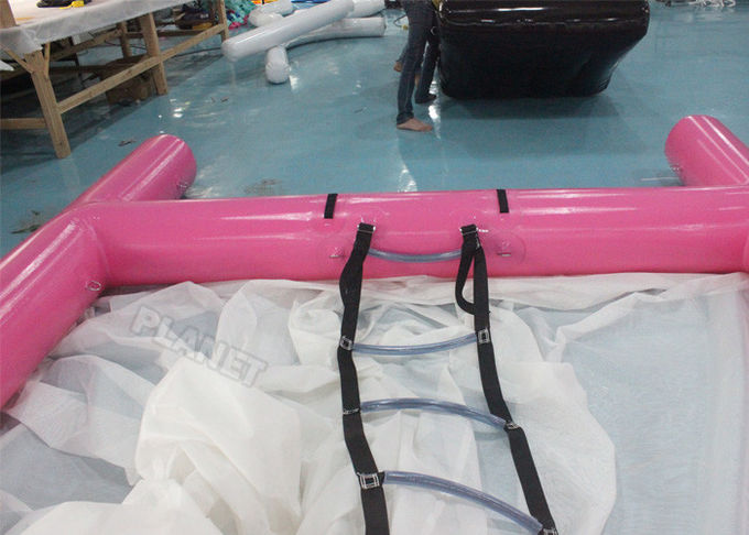 Pink 0.6mm PVC Tarpaulin Inflatable Sea Pool Fire Resistant With Net