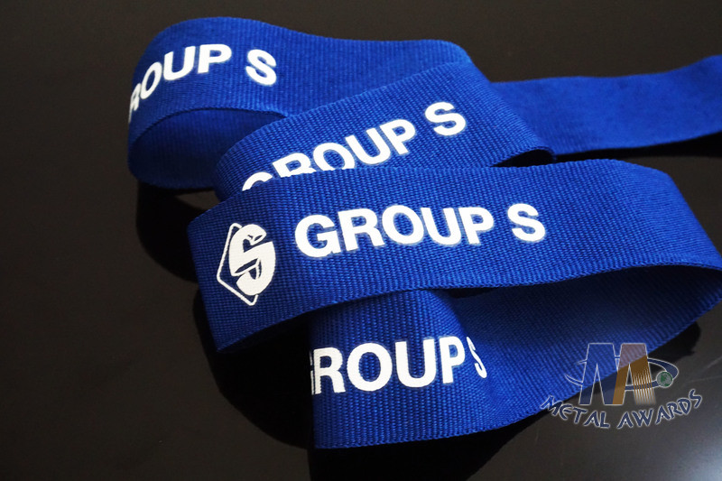 Custom Blue Ribbon With White Printing Woven Medal Ribbons Medal Lanyards For Events