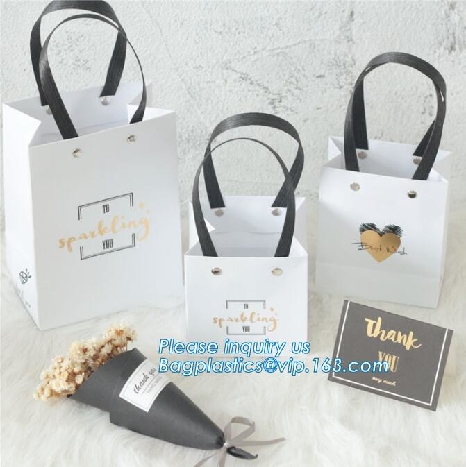 Flower carrier bag with different color customized pot plants kraft paper bag with handle,stamping logo fancy paper flow