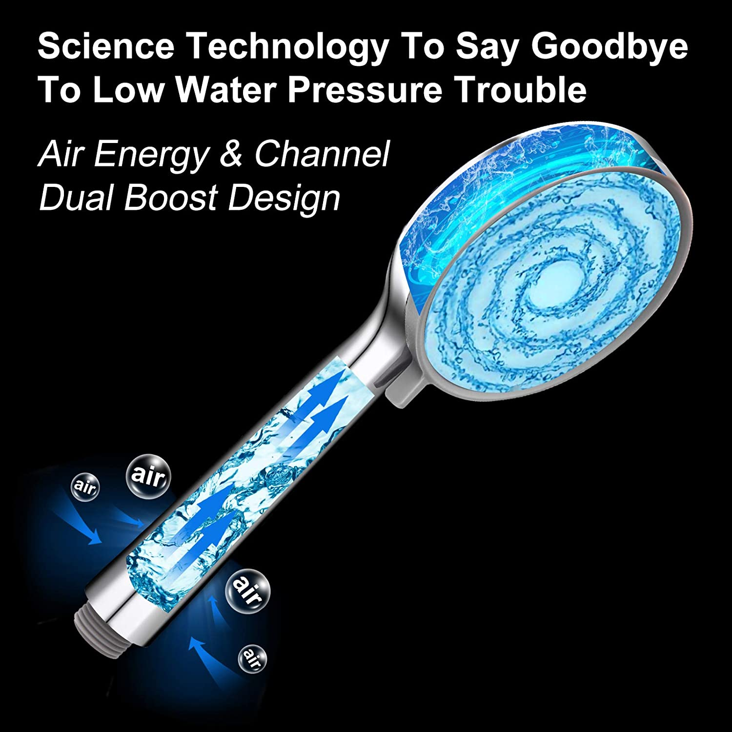 High Pressure ABS Double Boost Pressure Handheld ShowerHead With Hose Chrome Polished