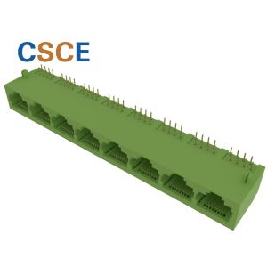 1 * 8 Multiple Port RJ45 Modular Jack Connector For Ethernet Thru - Hole R/A