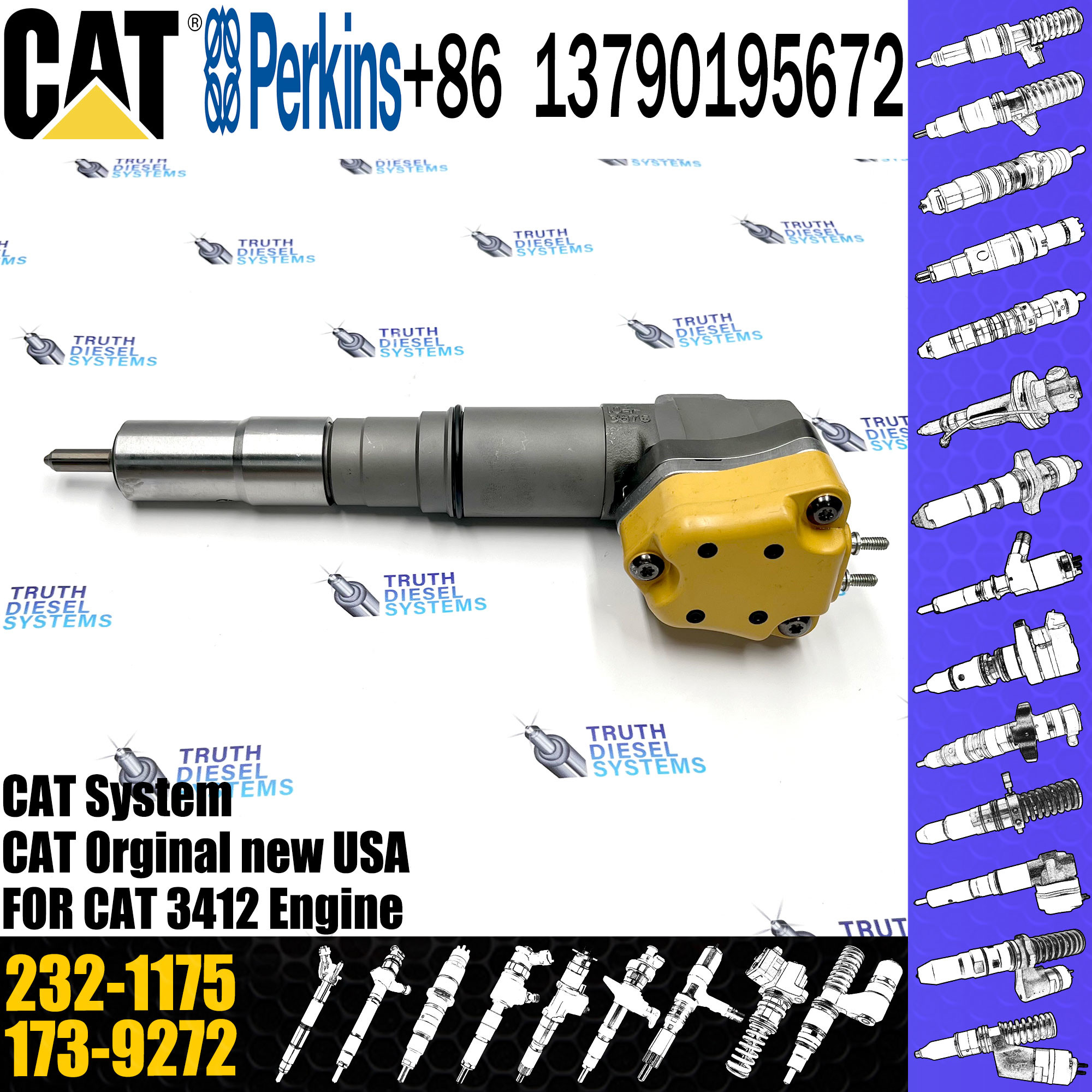 Diesel Common Rail Fuel Injector 232-1175 10R-1265 173-9379 138-8756 155-1819 232-8756 111-7916 For 3412 Engine