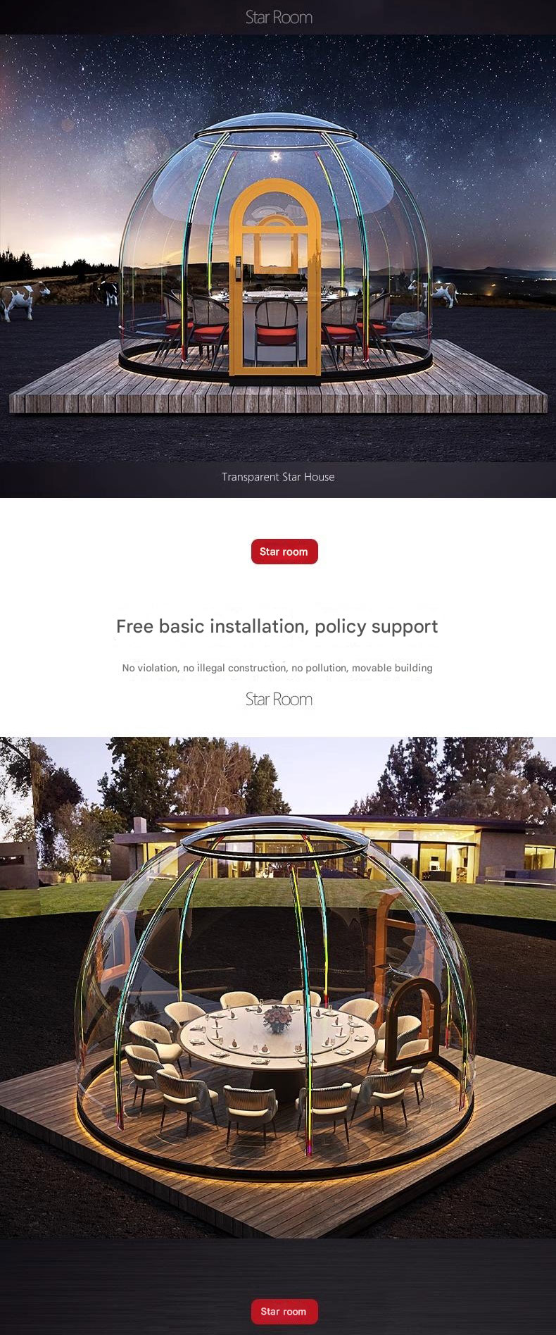 Contemporary Design Style Outdoor Hotel Camping Site Scenic Glass Room Spherical Tent Bubble House Homestay