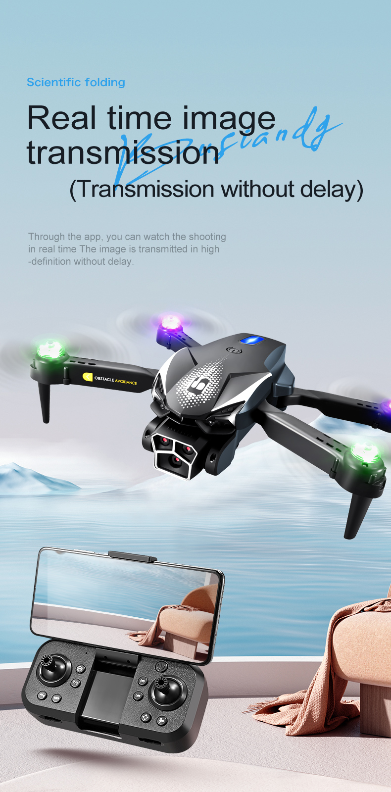 Triple Camera Drone With Obstacle Avoidance Quadcopter Uav Lu600 Flight Time About 4-5min Plastic Construction