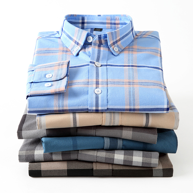 2023 Solid Grey Check Men's Casual Dress Shirt in Spring and Autumn for S-2XL Mens Shirts