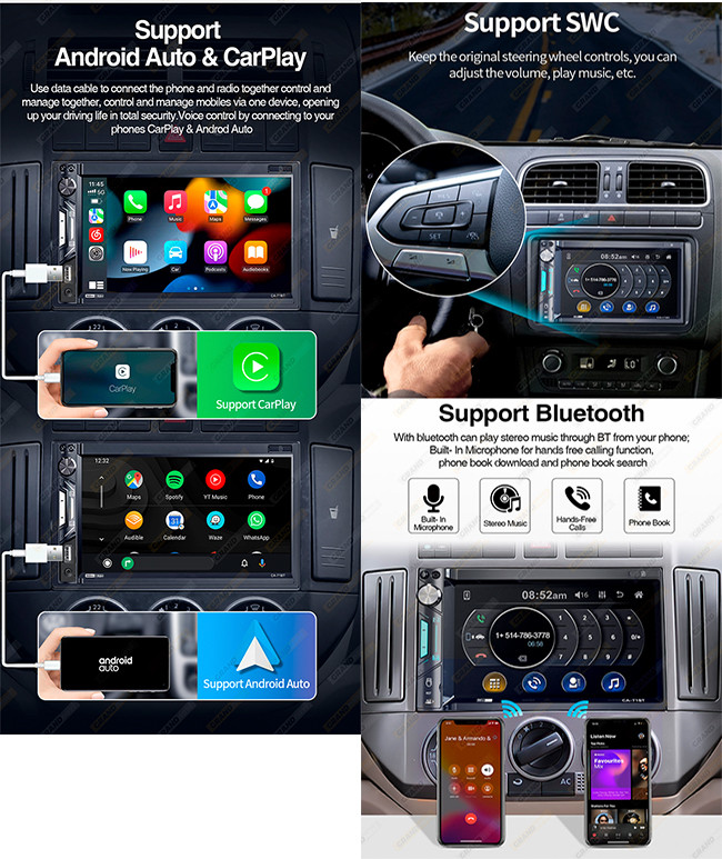 2Din MP5 Car Stereo Carplay 7 Inch Universal Touch Screen MP5 Car Stereo Wince System