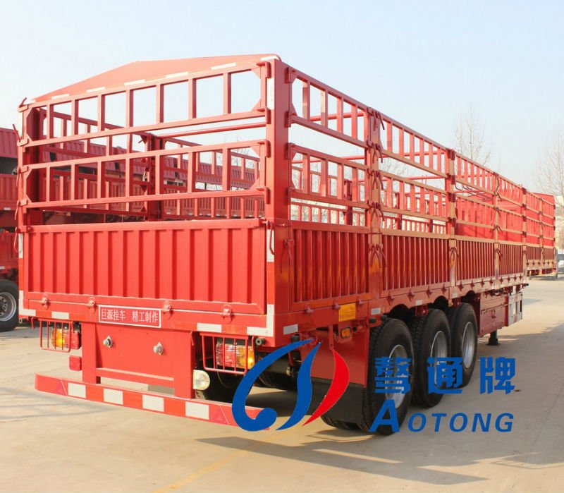 3 Axles 60 Tons Truck Open Cargo Flatbed Stake Fence Trailer with 2" JOST King Pin