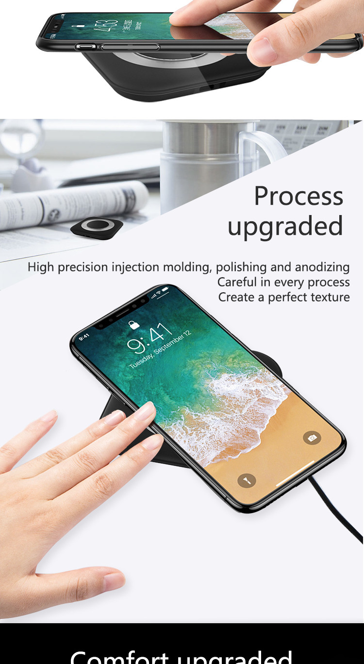 Black / White Fast Wireless Mobile Charger , Wireless Charging Pad PC ABS CE FCC Rohs