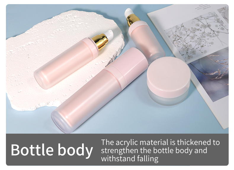 30g 50g Cream Double Walled Cosmetic Jar and Pink Lotion Spray Bottle Set Luxury Acrylic Packaging with Screen Printing