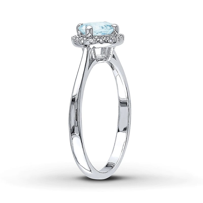 Aquamarine Ring 1/15 ct tw Diamonds Sterling Silver For Women