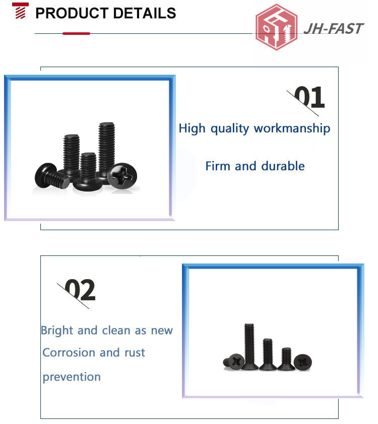 Flat Head Black Zinc Cross Machine Screws DIN965 with ISO9001 2015 Certification