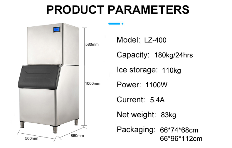 180kg 24Hours Electric current 5.4A LZ-400 Crescent Cube Restaurant Ice Making Machine