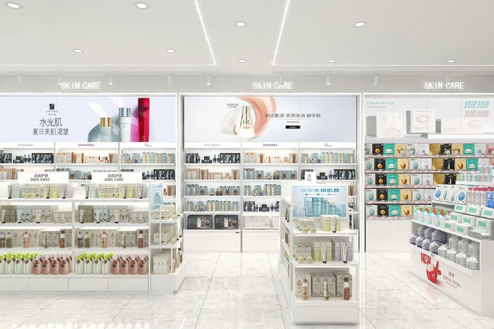 GDR10-TY02 Retail Store Display with White LED Light Strips and 5mm Ultra-clear Glass Tabletop for Cosmetics Retail Stores