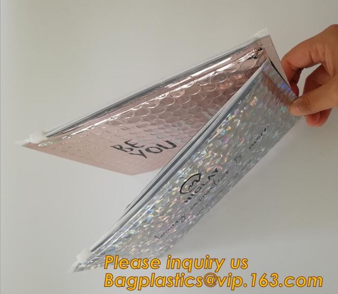 air mail metallic holographi rose gold bubble padded mailer / Zip lockkk bubble bag/ slider bubble bag,Holographic Factory