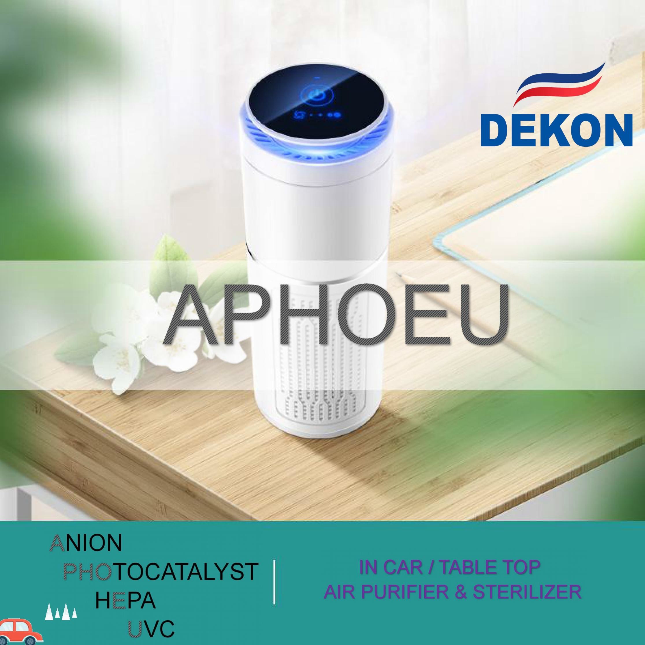 CAR air purifier and sterilizer with UVC led lamp + photocatalyst filter, Anion, HEPA filter clean the air in your car