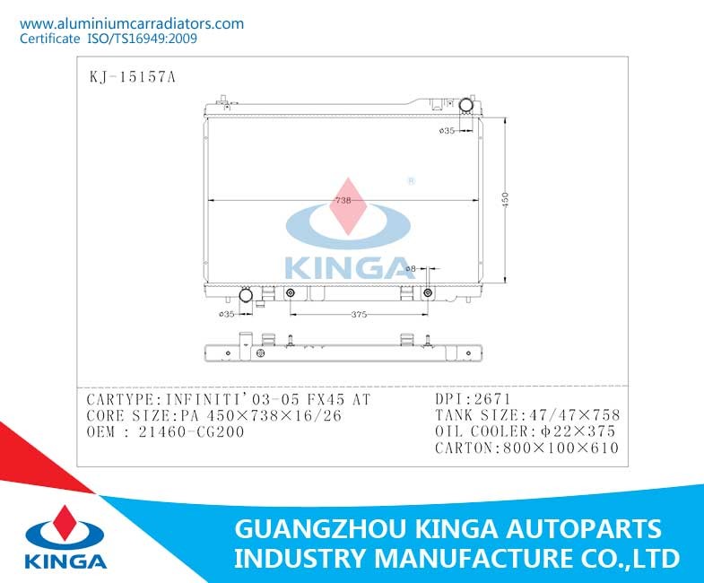 Nissan Radiator Plastic Tanks & Aluminum Core For INFINITI'03-05 FX45 AT OEM 21460-CG200