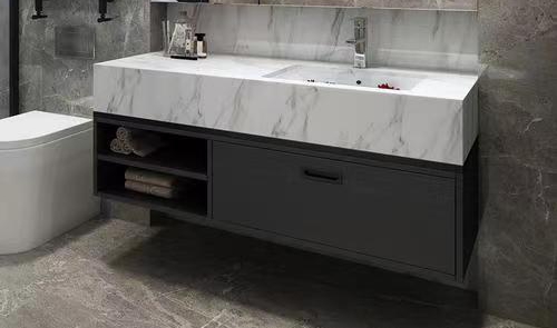 Modern Wood Tray Combo with Small Floating Sinks and Slim Unit Grey/White Oak Bathroom Vanity